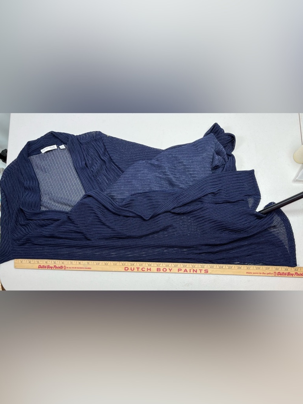 Notations Navy Open-Front Long Open Knit Cardigan - Picture 10 of 11